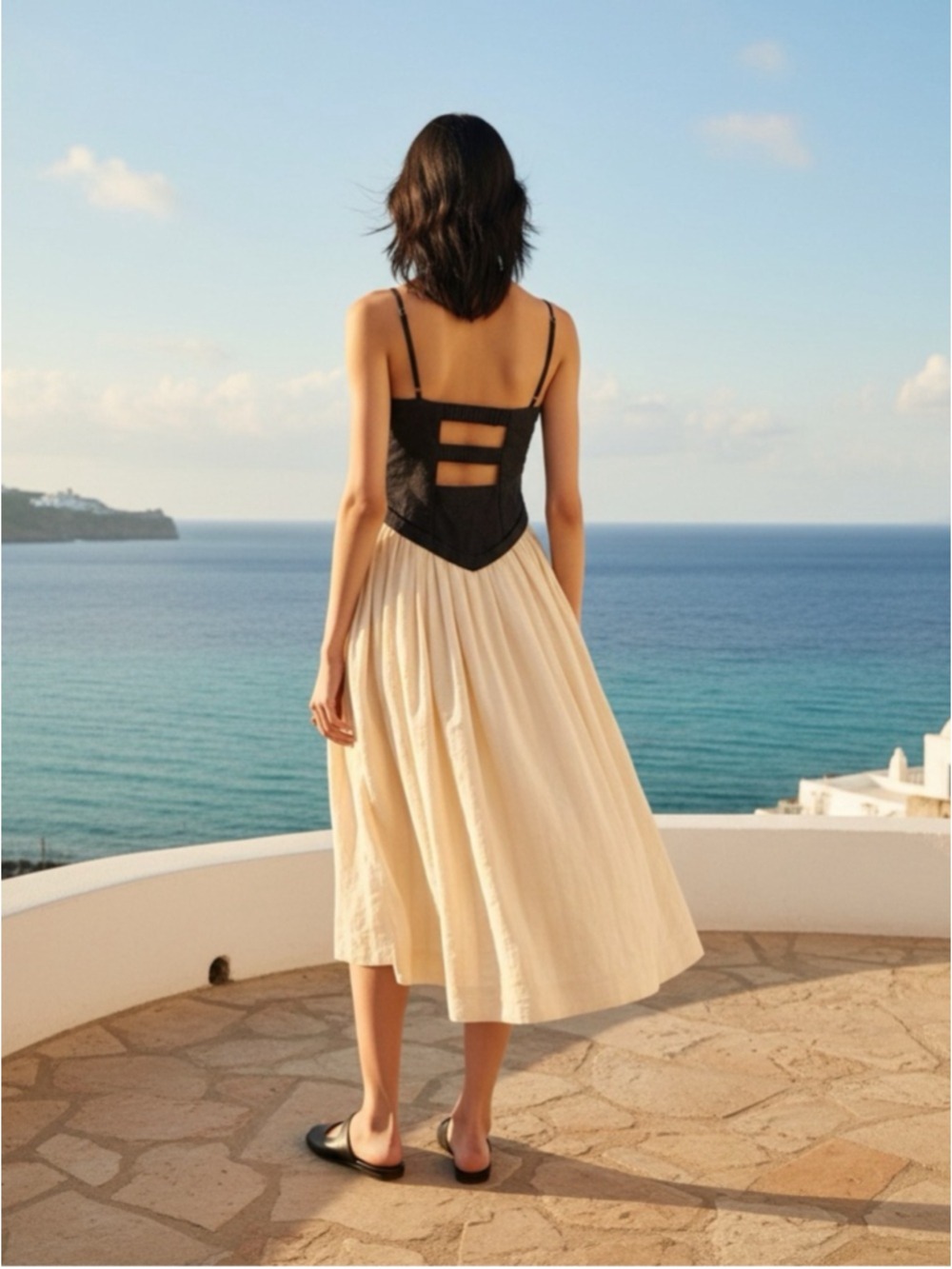 Free People Salvador Midi Dress Sz M Black Cream Embroidered Corset Back Detail - Picture 2 of 16